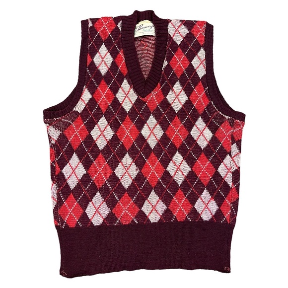 Vintage 50s Bancroft 100% Virgin Wool Argyle Print Sweater Vest READ DESCRIPTION - Picture 1 of 14